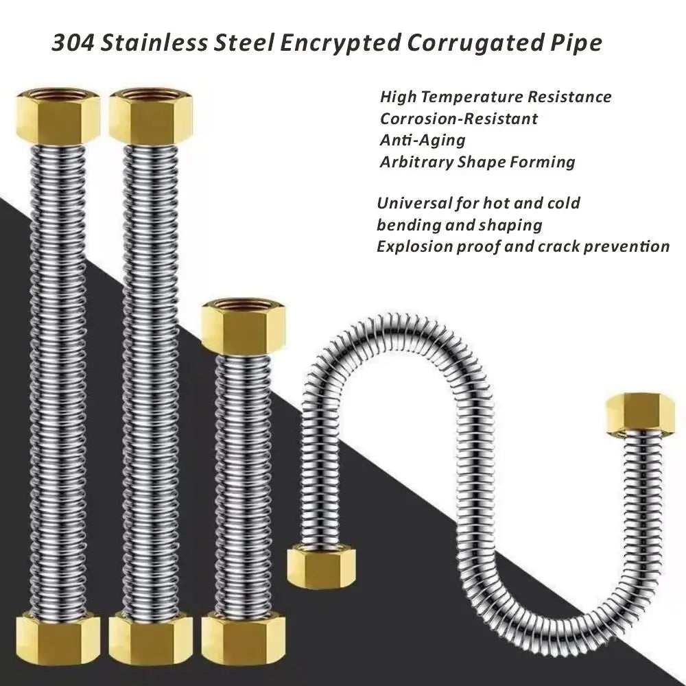 304 Stainless Steel Corrugated Hose 1/2" BSP | 20–200cm
