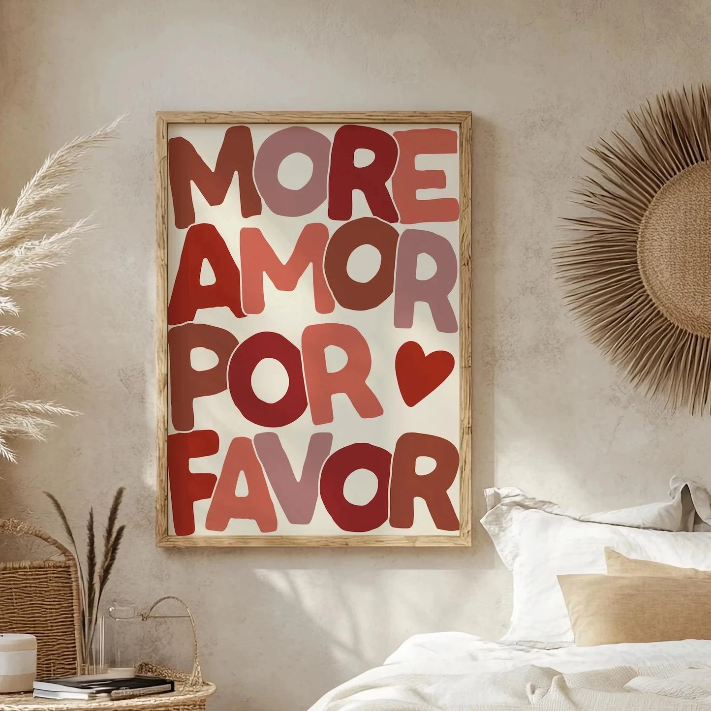 Más Amor Por Favor Love Quote Canvas Wall Art | Pink Blue