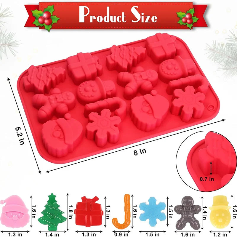 Christmas Silicone Chocolate & Candy Baking Molds – Snowflake, Snowman, Santa, Xmas Tree & Gingerbread Man