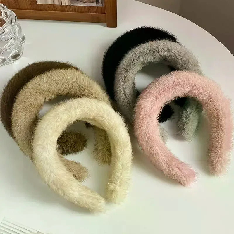 Fluffy Wide Hair Hoop Headband – Soft Furry Band for Women & Girls