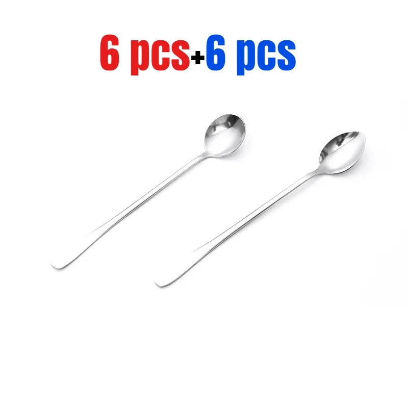 6pcs Stainless Steel Ice Tea Scoop Dessert Spoon Food Grade Ice Cream Candy Tea Spoon Milkshake Coffee Multi-Purpose Spoon Peaceful Pleasures Health and Wellness Pointed and Round