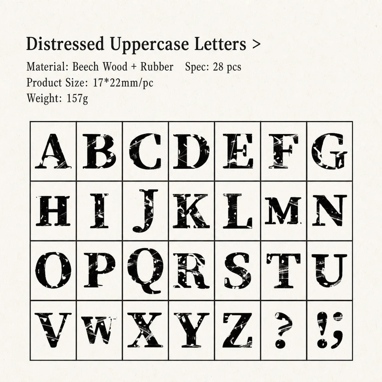 Vintage Broken Style Wooden Rubber Stamp Set – Letters & Numbers