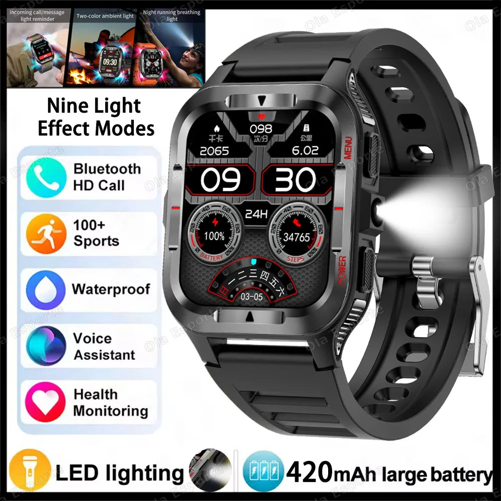 Military Sports Smartwatch 1.83" HD LED Flashlight | Android iOS