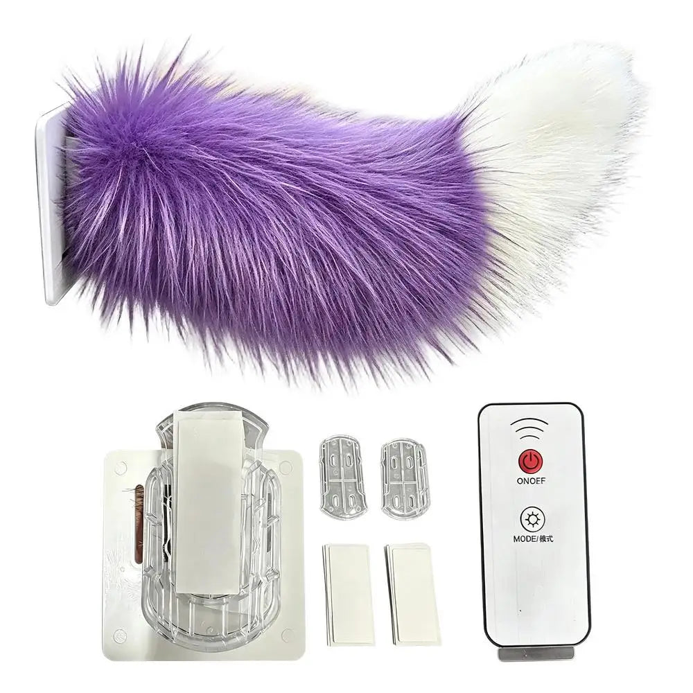 Moving Tail Remote Control Wagging Rechargeable Cute Realistic Plush Car Decoration For RV Truck Motorcycle SUV Home Travel Peaceful Pleasures Health and Wellness Purple