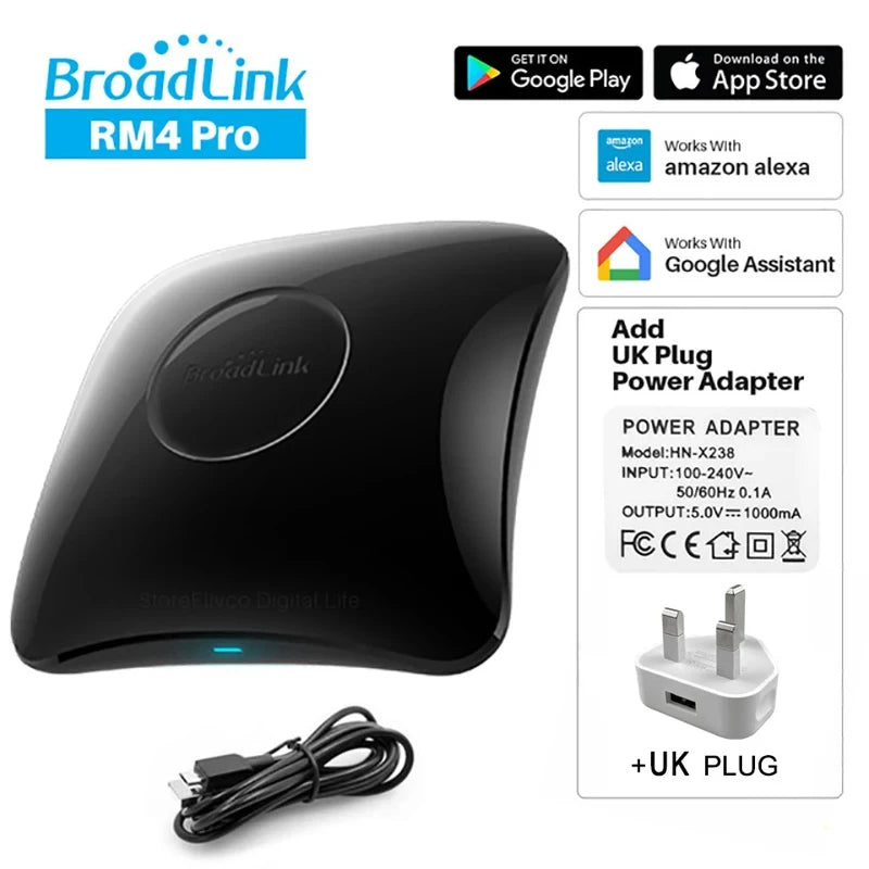 2026 BroadLink RM4 Pro Universal Remote Control RF Controller IR Switch Smart Home Works Alexa Google Assistant Peaceful Pleasures Health and Wellness Add UK Plug