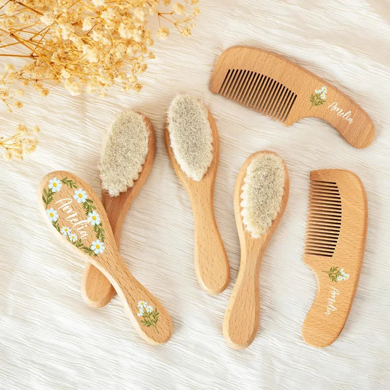 Personalised Wooden Baby Hairbrush | Custom Engraved Keepsake Baby Keepsake Hairbrush Peaceful Pleasures Health and Wellness
