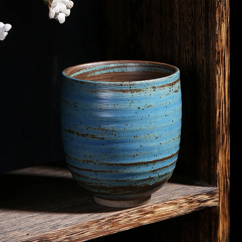 Japanese coarse pottery teacup single large pure handmade retro master cup ceramic coffee cup in ancient Peaceful Pleasures Health and Wellness D <200ml