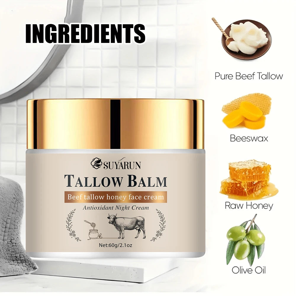 SUYARUN Organic Tallow Face Cream with Honey & Olive Oil - Moisturizing Anti-Aging Skincare for Dry Sensitive Skin. Peaceful Pleasures Health and Wellness