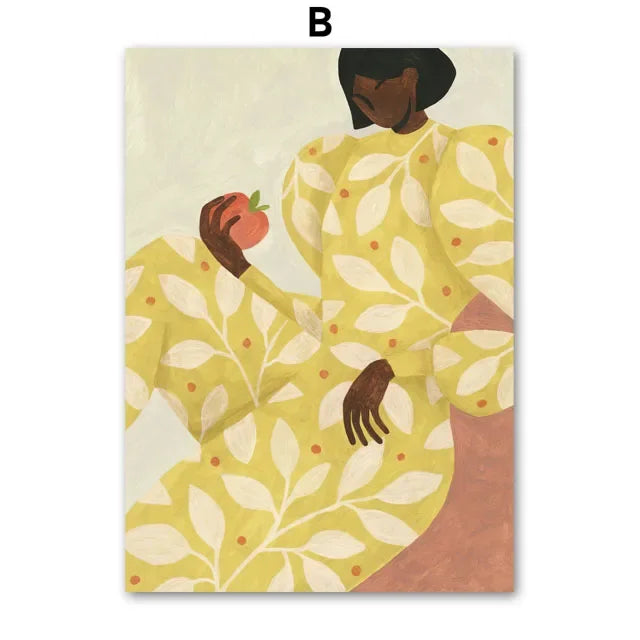 Retro Pajama Girl Lemon Flowers Vase Abstract Gallery Poster And Prints Wall Art Canvas Painting Pictures For Living Room Decor Peaceful Pleasures Health and Wellness
