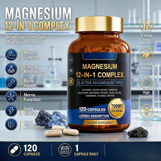 Magnesium 12-in-1 Complex | 12 Active Forms | 120 Capsules Magnesium Supplement Peaceful Pleasures Health and Wellness
