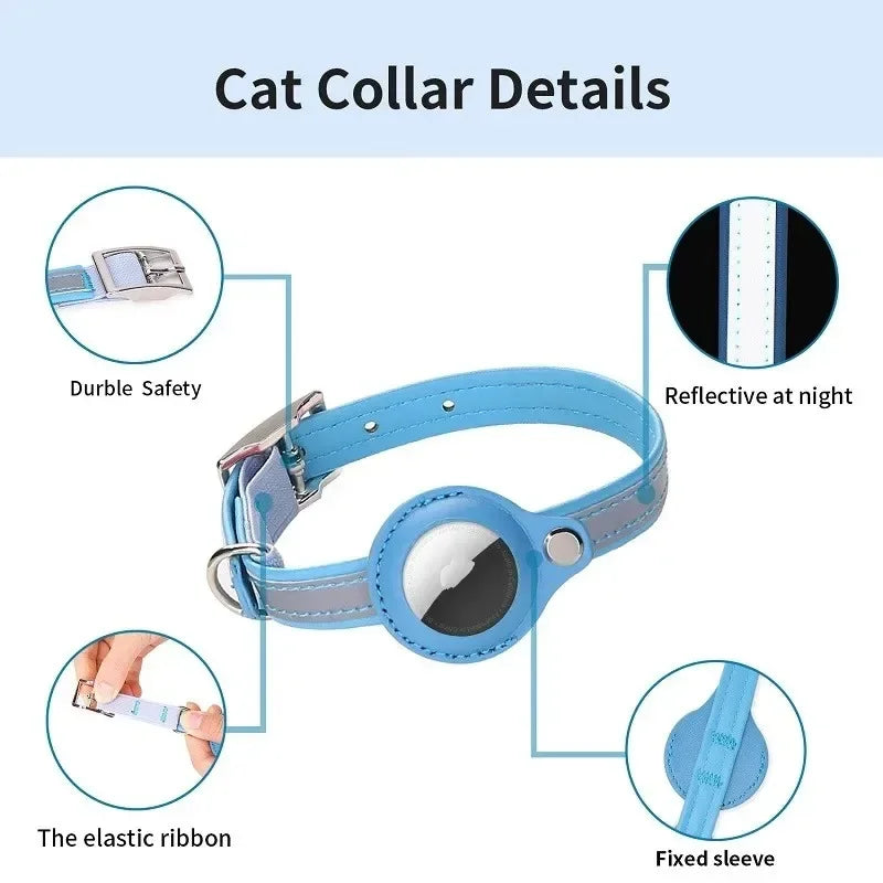 Leather Pet Collar with Apple AirTag Holder | Dog & Cat