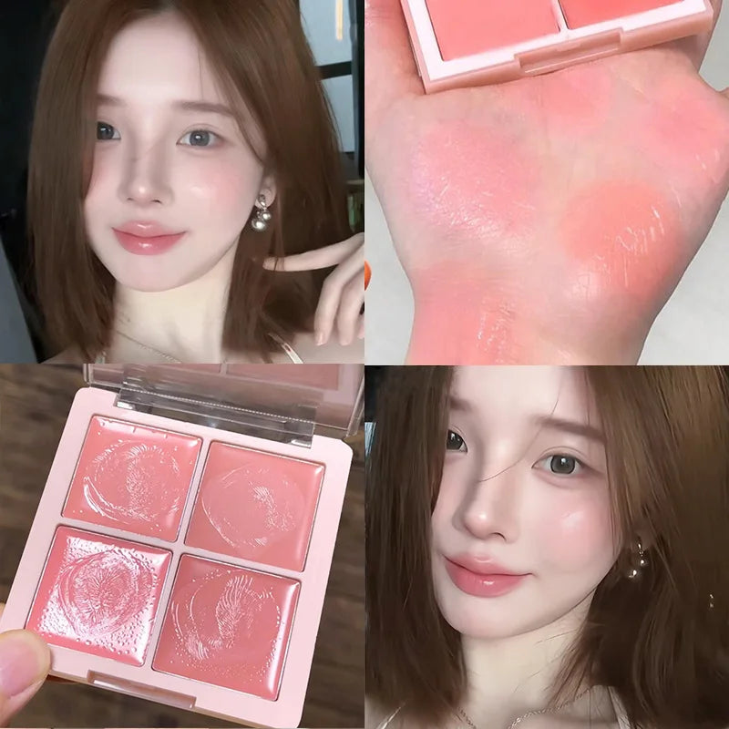 DIKALU 4-Color Cream Blush Palette – Pink Peach Natural Glow