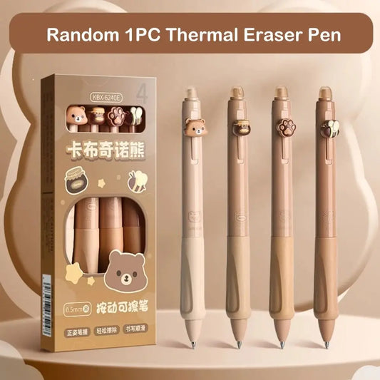 Kawaii Aesthetic 1PC Thermal Eraser Pen Cartoon Black Blue Ink Erasable Gel Pen INS Cute 0.5mm Neutral Pen Student Peaceful Pleasures Health and Wellness B-Black Ink-