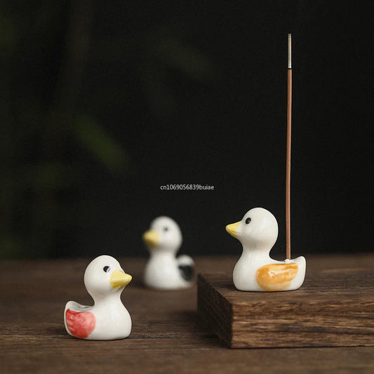 1PCS Cute Incense Burne Mini Lovely Duck Ceramic Decorative Incense Burner Stick Holder Home Decor Gifts-Without Incense Peaceful Pleasures Health and Wellness