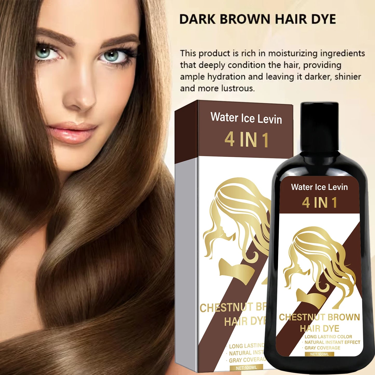 Hair dye shampoo Brown 4 IN 1 1+1 Pack 100ml Biotin Collagen Hyaluronic Acid Vitamin C Gray Coverage Long Lasting Repair Cheap Peaceful Pleasures Health and Wellness