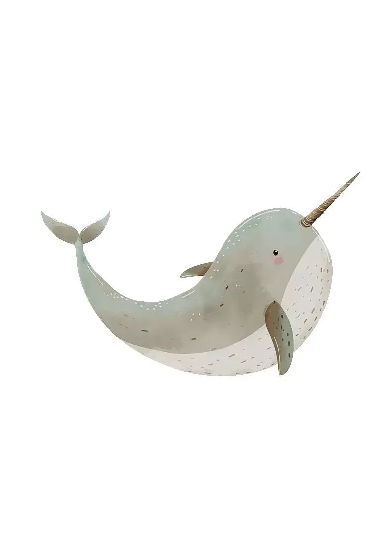 Ocean Animal Shark Turtle Dolphin Whale Fish Poster Watercolor Canvas Painting Print for Wall Living Room Nursery Home Decor Peaceful Pleasures Health and Wellness rx7 5 30x40cm