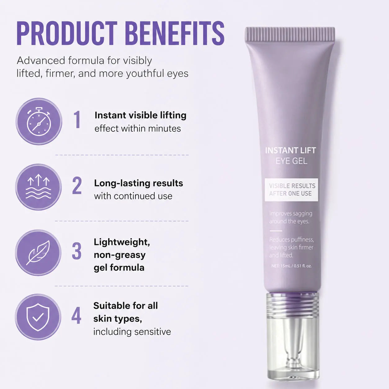 Instant Lift Eye Gel, For the Look of Puffiness & Bags, Fine Lines and Dark Circles, Skin Care for Unisex, Under Eye Brightener Peaceful Pleasures Health and Wellness
