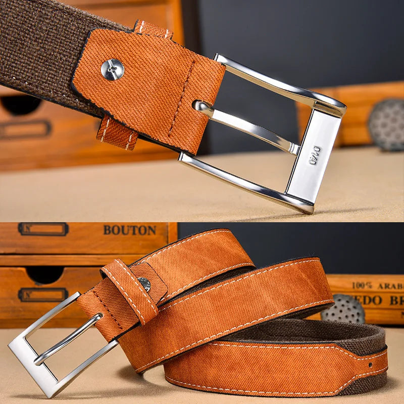 Men's Canvas & Faux Leather Hybrid Belt | Casual Everyday Style Men's Casual Belt Peaceful Pleasures Health and Wellness