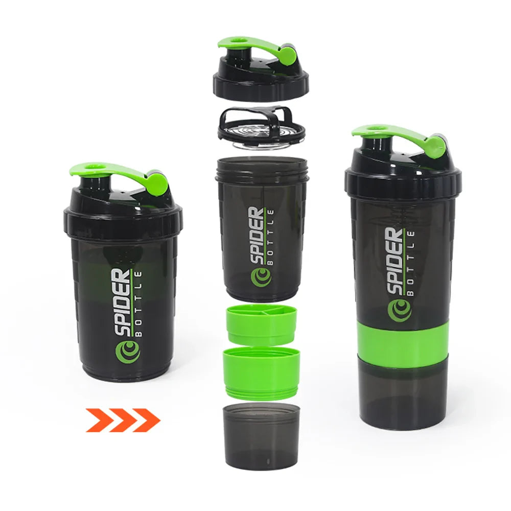 3-Layer Protein Shaker Bottle 600ml – Powder & Pill Storage