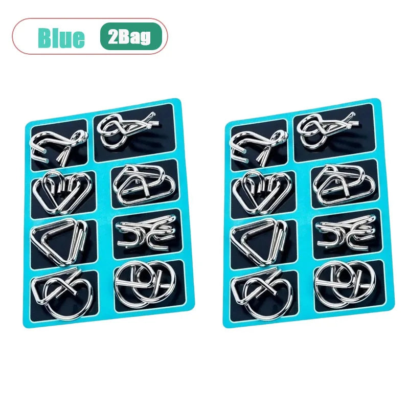 8-Piece Metal Interlocking Rings Brain Teaser Puzzle IQ Set