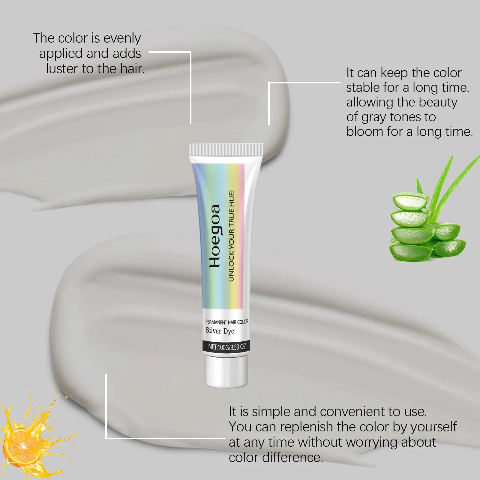 Gray Color Hair Dye Cream Light Color Silver Hair Long-Lasting Color Lock Shiny Hair Unisex Smoky Punk Style Hair Dyeing Cream Peaceful Pleasures Health and Wellness