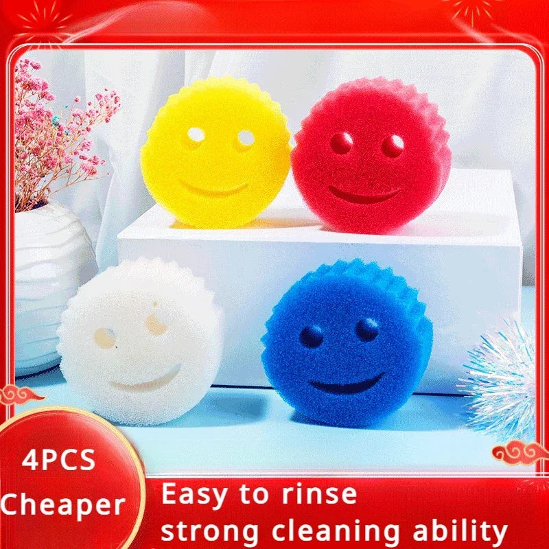 2/4PCS smiling face Dishwashing Sponge Cloth Strong Scouring Pad Kitchen Bathroom Miracle Sponge Stain Odor Resistant Migic Wipe Peaceful Pleasures Health and Wellness Random 4pcs