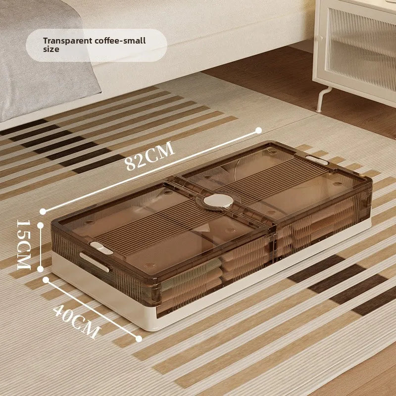 Under Bed Storage Box Foldable Plastic Transparent Extra Large with Wheels Dustproof Toy Clothes Blanket Organizer Peaceful Pleasures Health and Wellness S Coffee