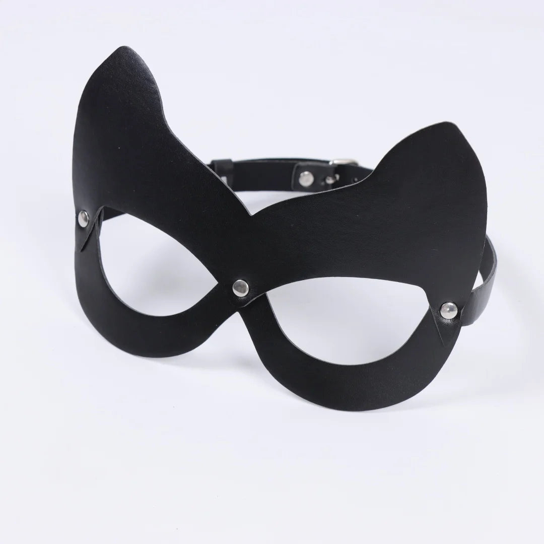 Half Face Cat Eye Costume Mask Woman Black Leather Masquerade