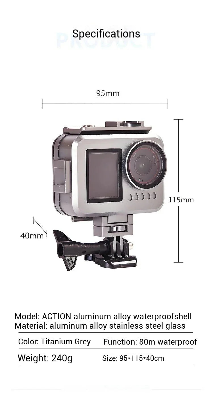 Aluminum Waterproof Dive Case for DJI Action 5 Pro/4/3 – 80m