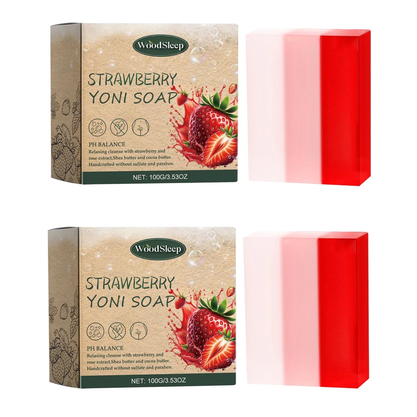 WOODSLEEP Yoni Bar Soap – Strawberry pH Balance & Cleanse