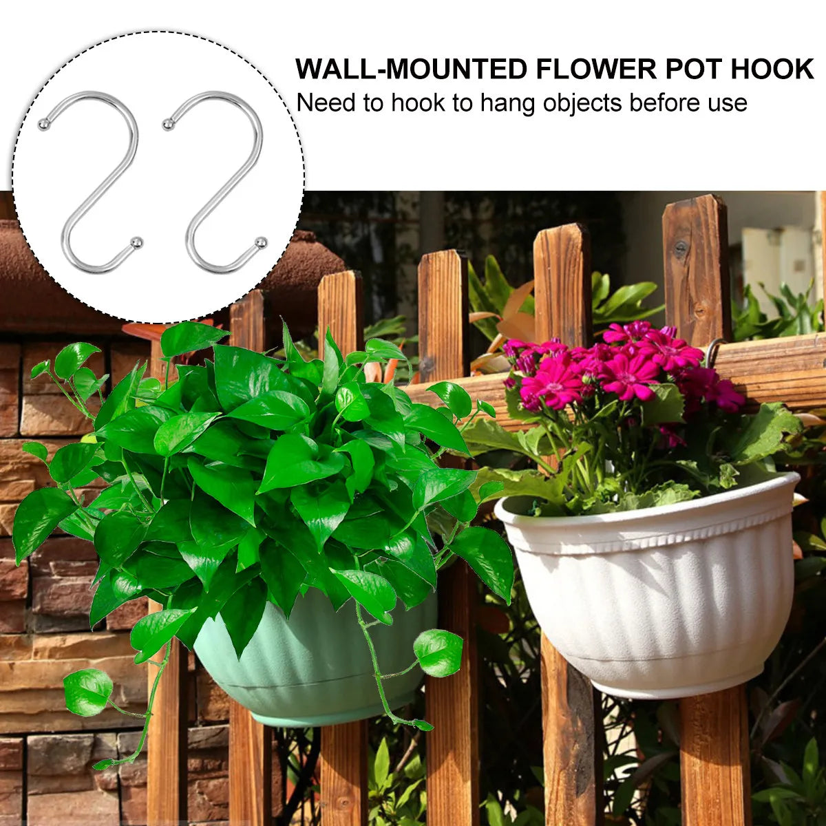 Semi-Circular Hanging Flower Pot Imitation Pattern Stable Wall Mounted Planter Decorative for Indoor Outdoor Home Office Peaceful Pleasures Health and Wellness