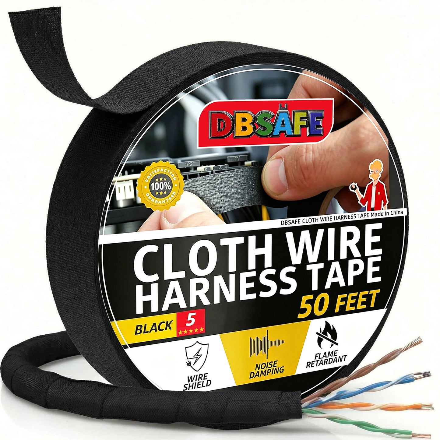 DBsafe Wire Harness Tape 3/4-Inch 50-Foot (1-10Pack) High Temp Wiring Loom Self-Adhesive Cloth Electrical Tape Automotive Noise Peaceful Pleasures Health and Wellness 1 Pack