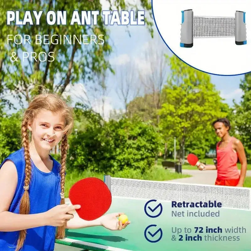 Retractable Ping Pong Net Portable Table Tennis Training Net Rack Universal Anywhere Practice Exercise Equipment Peaceful Pleasures Health and Wellness