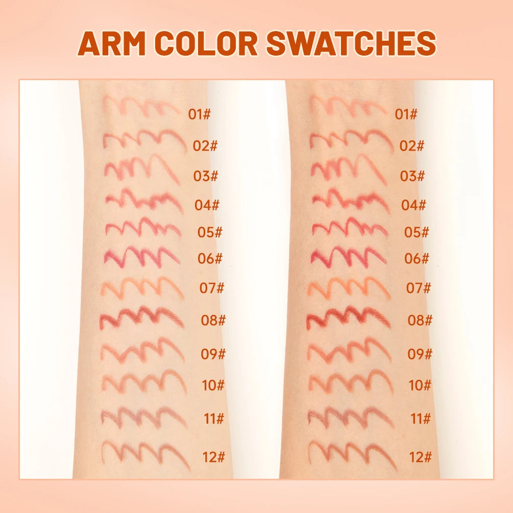 12pcs Lip Liner Pen Waterproof And Sweat-proof Not Easy To Fade Non-stick Cup Nude Lipstick Pencil Sets 12 Colors Lips Makeup Peaceful Pleasures Health and Wellness