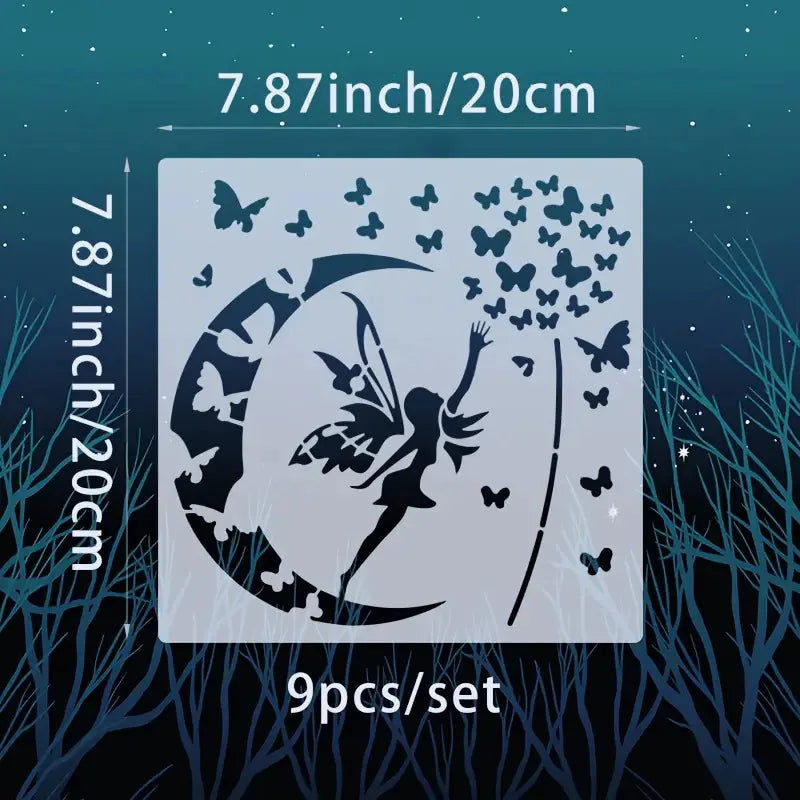 Bview Art 9-Piece Moon Fairy Reusable Stencils DIY Crafting Templates