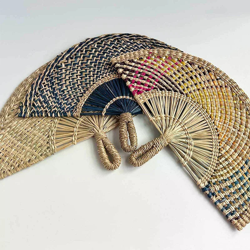 Handwoven Straw Fan – Semi-Circular Decorative Summer Fan