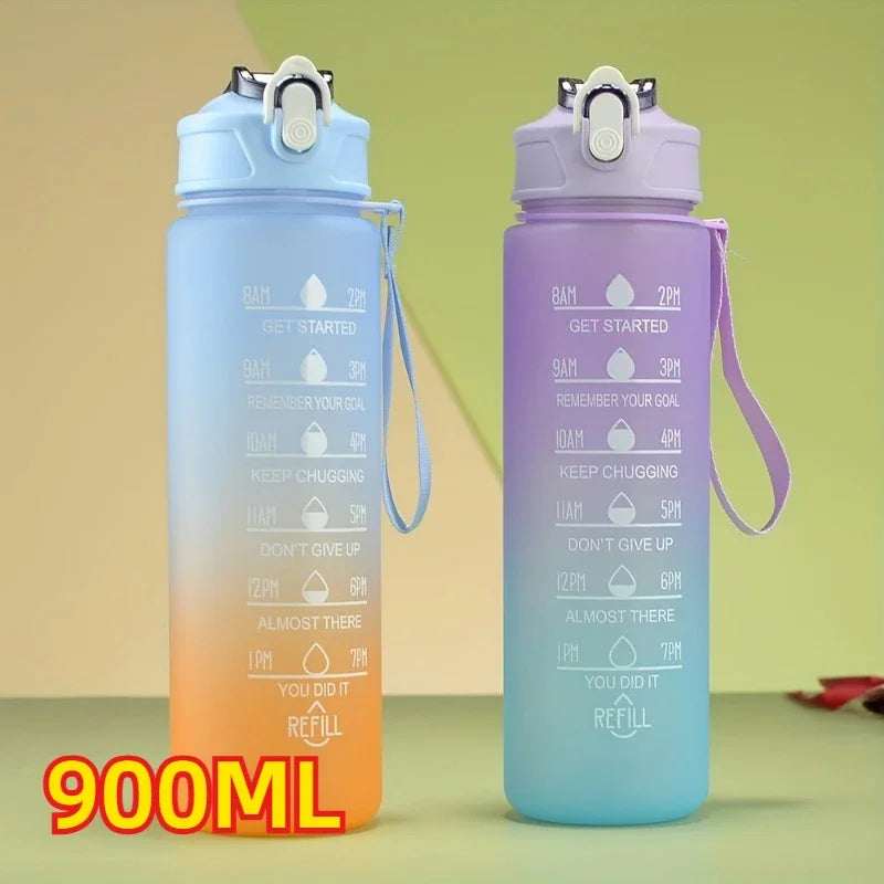 2L Motivational Sports Water Bottle with Time Marker & Straw