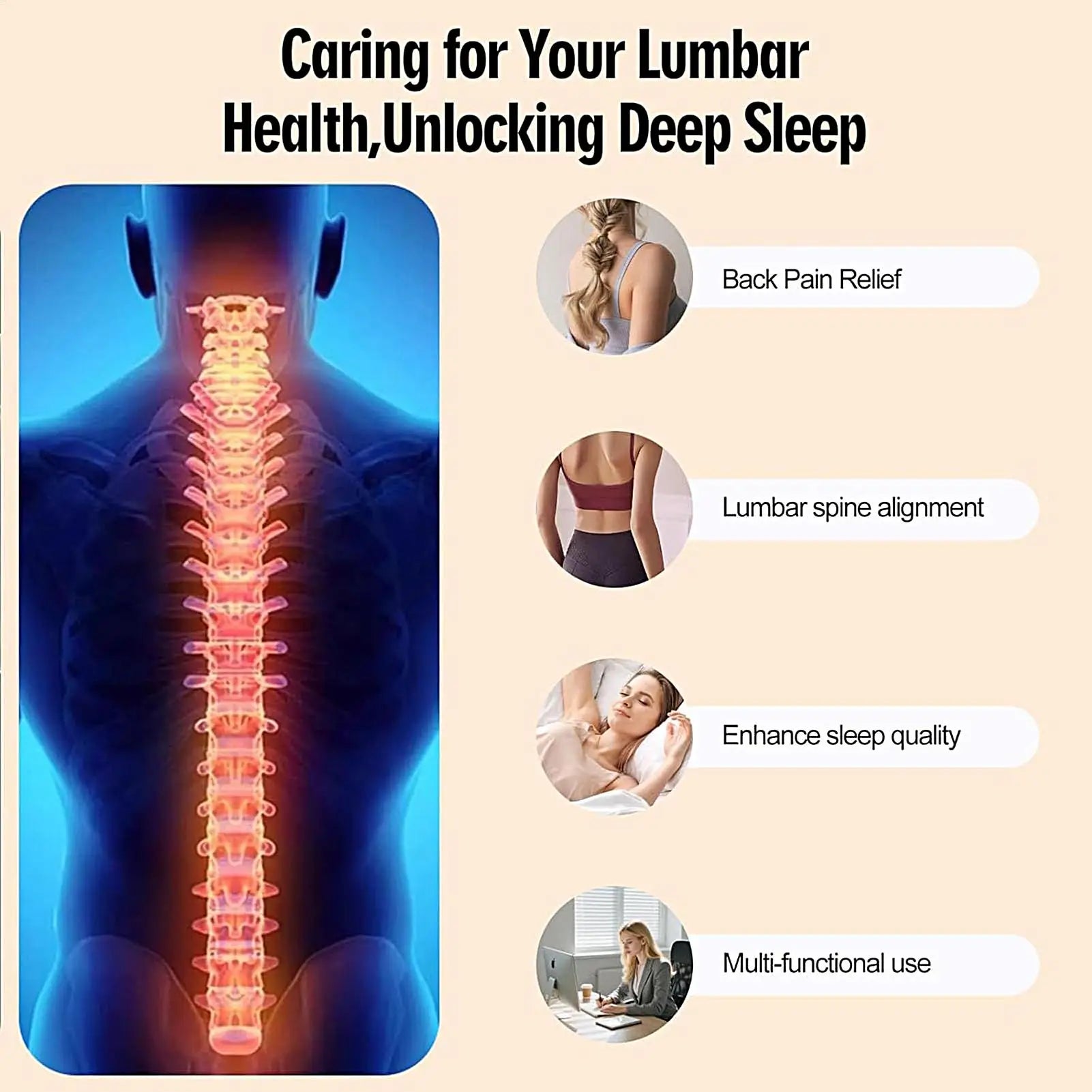 Lumbar Support Pillow Ergonomic Breathable Hollow Back Support Sleep Pillow For Lower Back Women Men Side Sleeper Home Office Peaceful Pleasures Health and Wellness