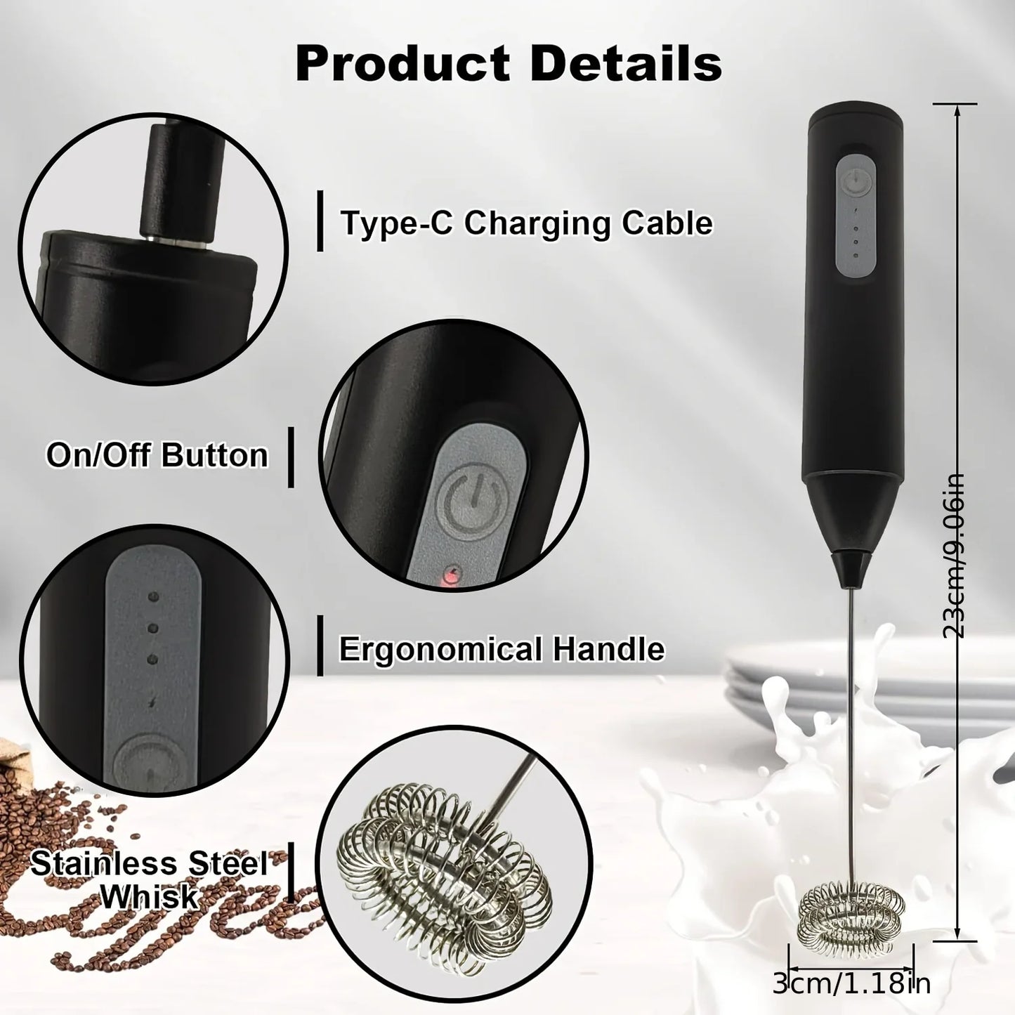 Mini USB Rechargeable Handheld Milk Frother & Foam Maker