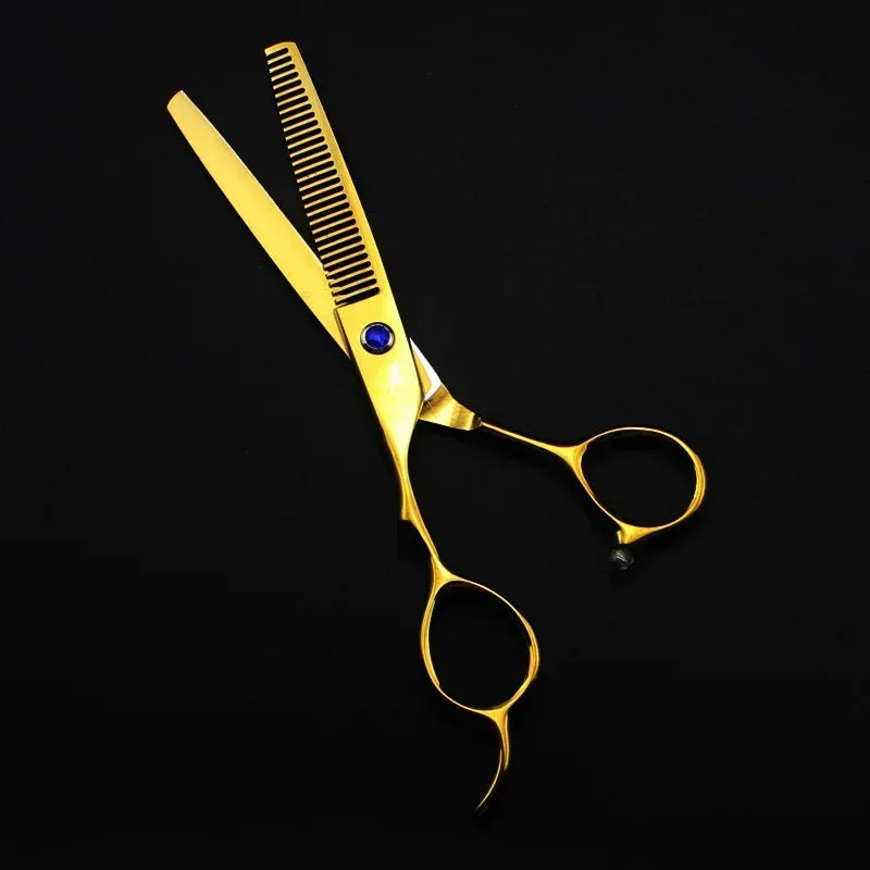 6" Left-Handed Gold Thinning Shears | 440C Barber Scissors