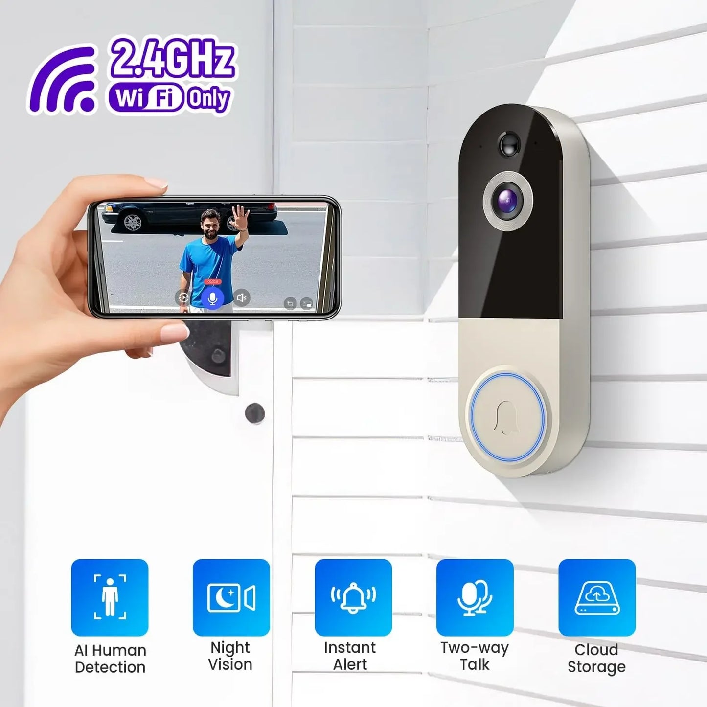 1080P Smart Wireless Doorbell Camera with AI Detection, Night Vision, Two-Way Audio & Cloud Storage Peaceful Pleasures Health and Wellness