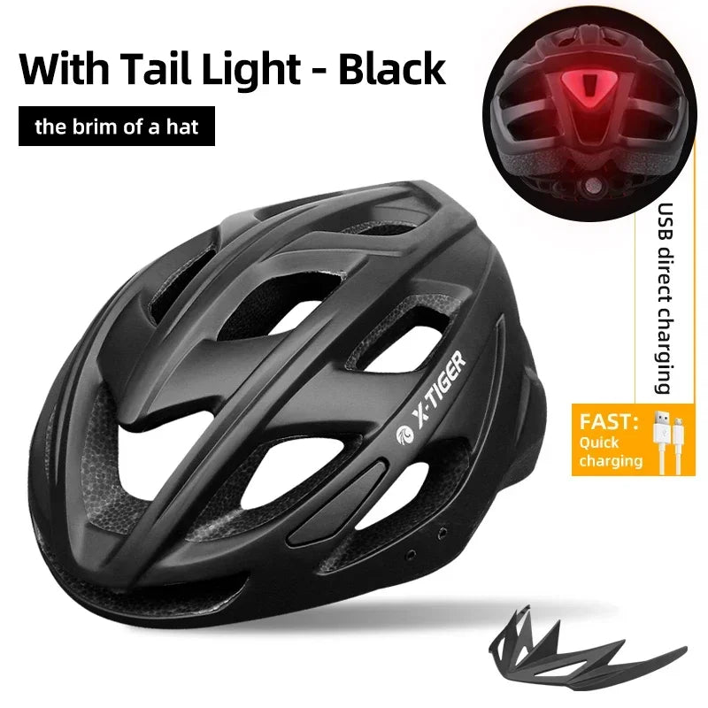 X-TIGER Adult Cycling Helmet with LED Tail Light & Brim