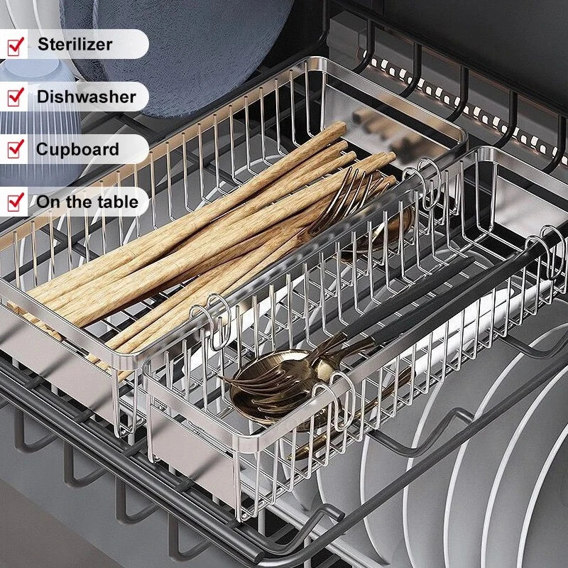 Hanging Cutlery Holder Drainer Spoon Fork Chopsticks Storage Basket Rack 304 Stainless Steel Tool Organizer,Kitchen Accessories Peaceful Pleasures Health and Wellness