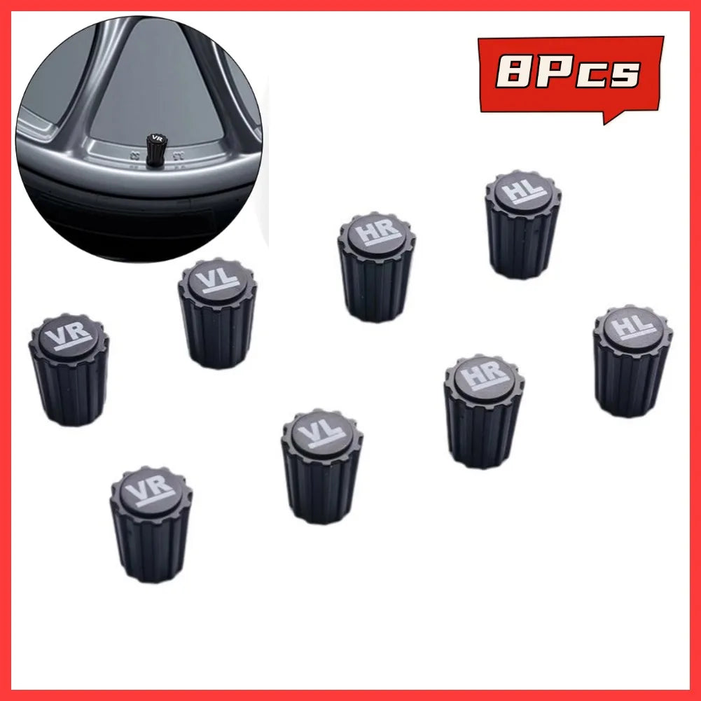 8-Pack Tire Valve Stem Caps VR VL HR HL ABS – Universal Fit