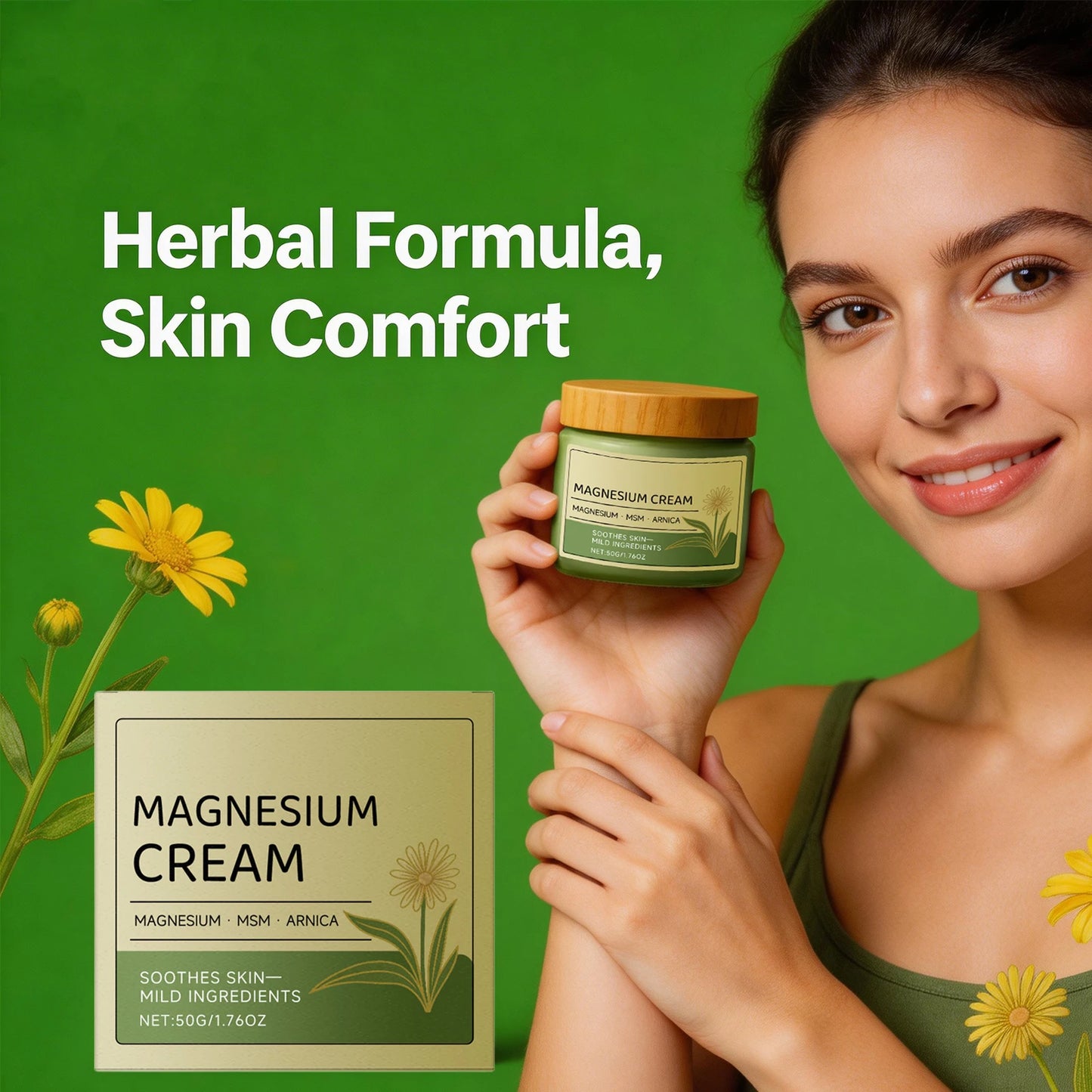 Magnesium Cream Reduce Redness Soothing Skin Relief Muscle Tension Fatigue Reduction Wrist and Knee Arnica Massage Care Cream Peaceful Pleasures Health and Wellness