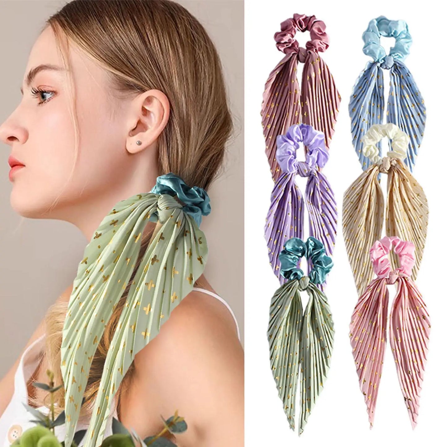 Flower Print Long Scrunchies & Hair Ties for Women – Elastic