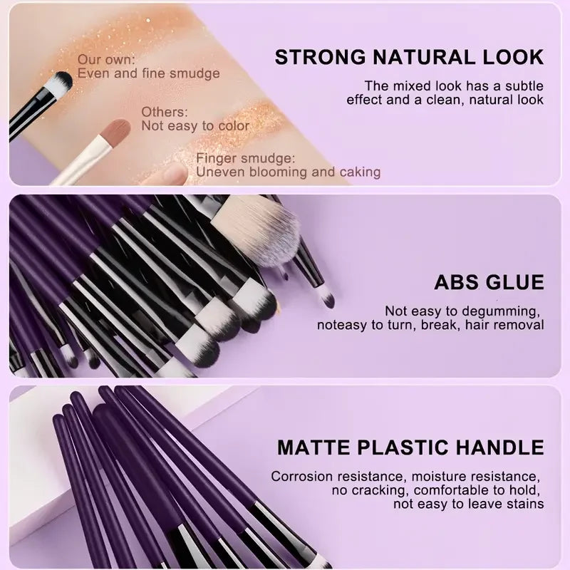 RUNTOIN 20Pcs Makeup Brush Set – Eye, Blending & Foundation
