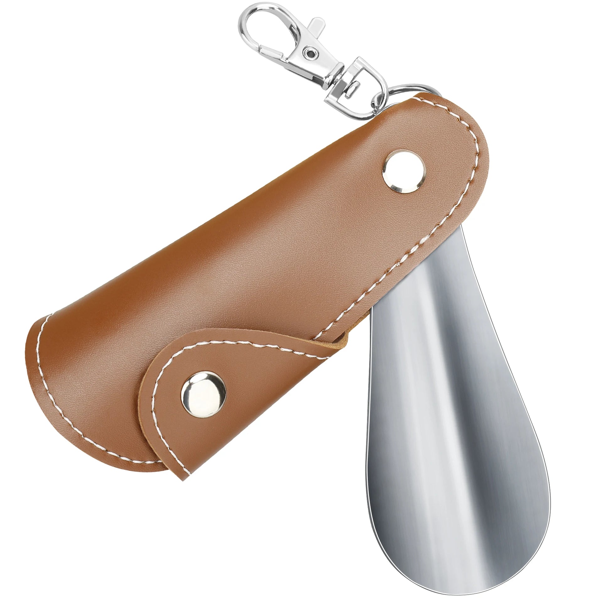 Mini Metal Shoe Horn Keychain – Portable Stainless Steel Lifter Shoe Horn Peaceful Pleasures Health and Wellness Brown