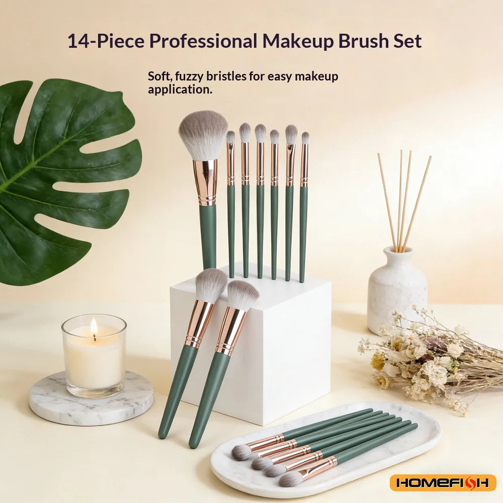 Cosmetic Powder & Blush Blending Brush Set – 14Pcs Soft Fluffy Makeup Tools for Eye Shadow & Foundation Peaceful Pleasures Health and Wellness