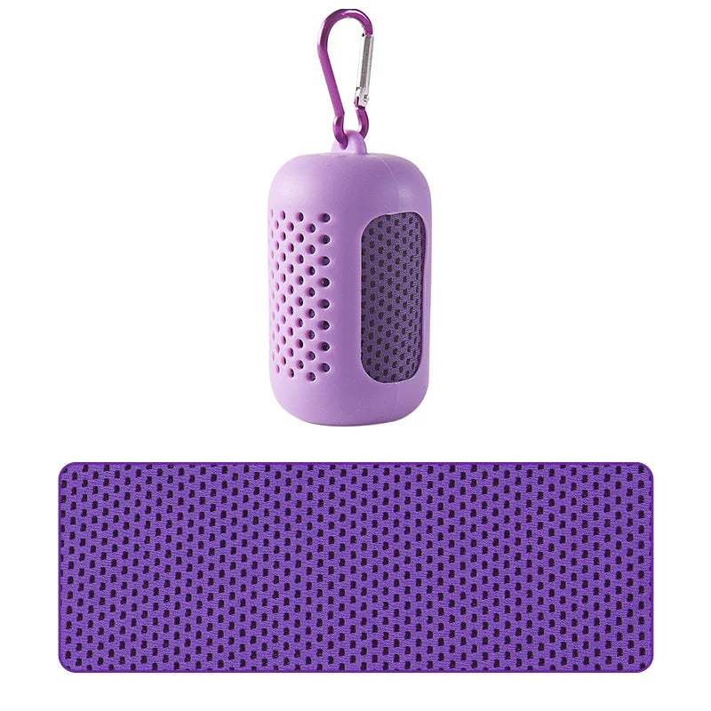Portable Circular Silicone Wrapped Cold Towel Cooling Towel Quick Drying Polyester Fiber Towels Beach Accessories Sport Fitness Peaceful Pleasures Health and Wellness purple